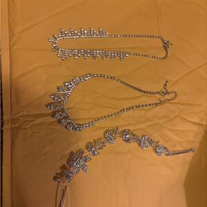 Elegant Silver Floral Jewelry Set. 1 head piece and 2 necklaces.